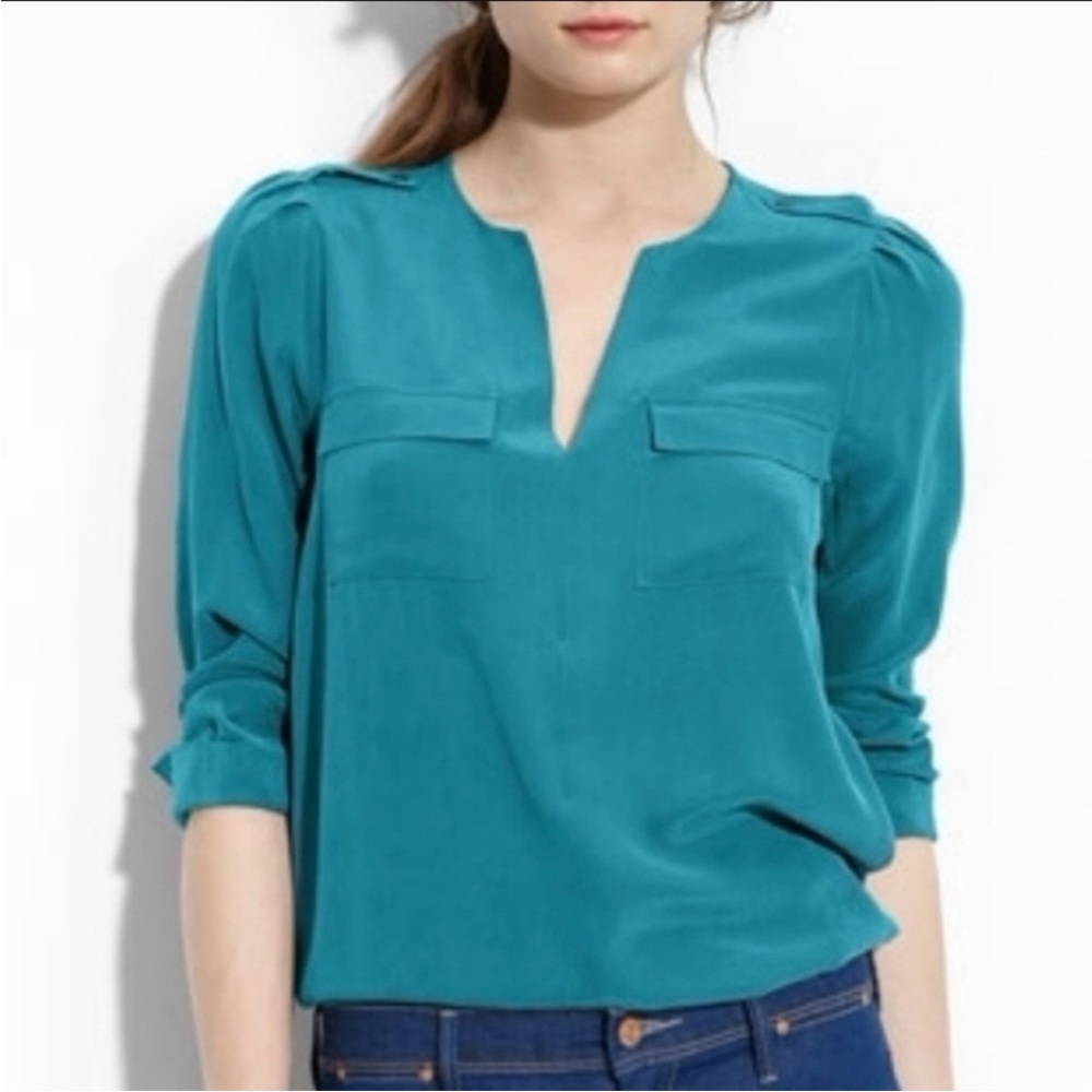 Joie Turquoise/Teal 100% Silk Blouse